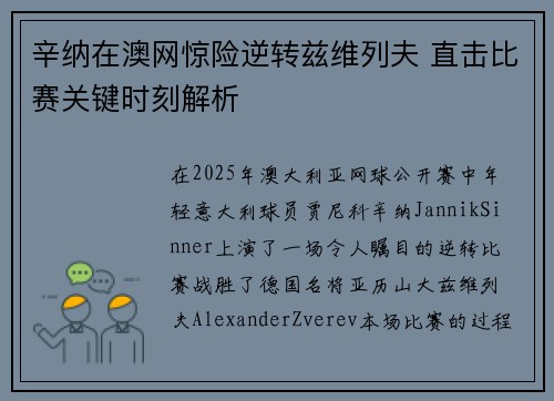 辛纳在澳网惊险逆转兹维列夫 直击比赛关键时刻解析