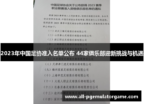 2023年中国足协准入名单公布 44家俱乐部迎新挑战与机遇