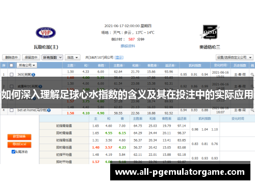 如何深入理解足球心水指数的含义及其在投注中的实际应用