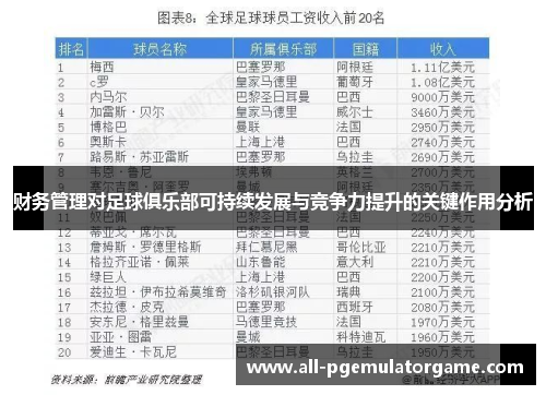 财务管理对足球俱乐部可持续发展与竞争力提升的关键作用分析