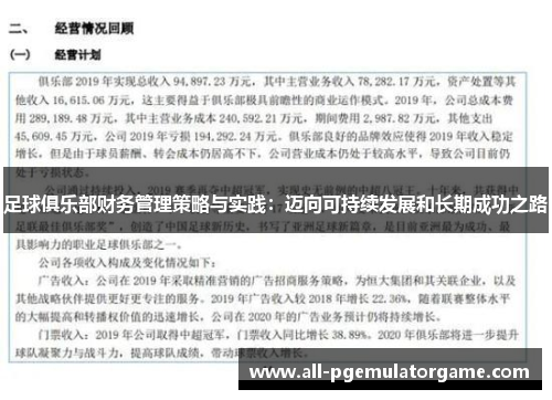 足球俱乐部财务管理策略与实践：迈向可持续发展和长期成功之路